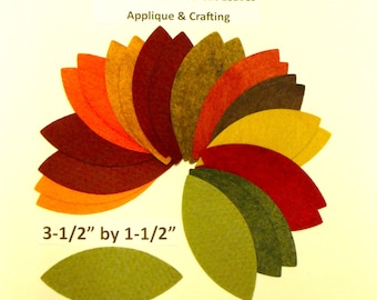 Leaves, Die Cut Wool Blend Felt Crafting & Applique, You Choose Colors and Quantity- 3-1/2" Long by 1-1/2" felt leaf, precut felt leaf