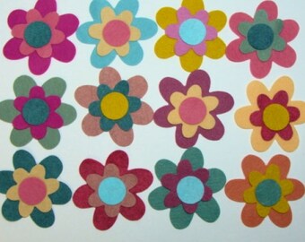 Wool Blend Felt Die Cut FLAT Fantasy Flower Appliques- 12 Flower Sets, 36 Die Cut Pieces-#20046