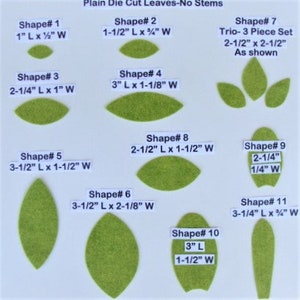Die Cut Felt Greens, Leaves Many Shapes and Sizes-U Choose Leaf Shape, Color, & Quanitity for Applique, Sewing, Crafts- Board25