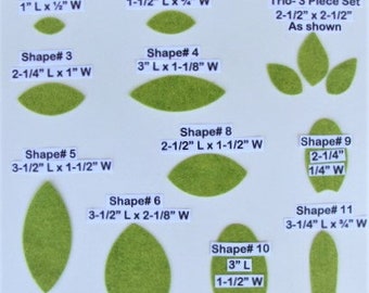 Die Cut Felt Greens, Leaves Many Shapes and Sizes-U Choose Leaf Shape, Color, & Quanitity for Applique, Sewing, Crafts- Board 25