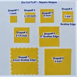 Die Cut Felt Squares Various Sizes Straight/Scallop Edges You Choose Shape and Color -board22