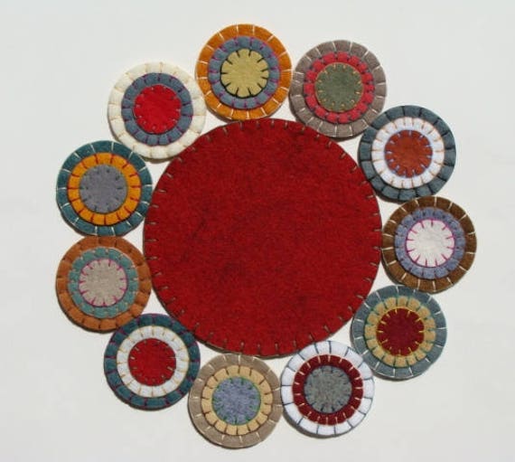 OTR Felt He Loves Me Penny Rug Kit Pre Washed Wool Applique Kit Flower  Pattern Candle mat (188)