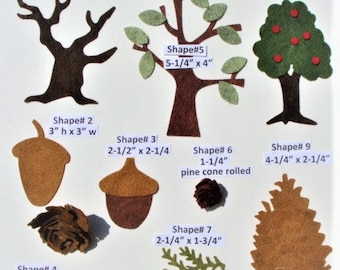 Die Cut Felt Trees Acorns Pine Cone Shapes Wool Blend Needle Craft Applique