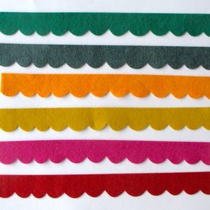 Die Cut Felt  12&quot; Long Trims Scallop Edge/Ric-Rac// Ribbon // or- 1&quot; Strips, Felt Trims, Choose up to 6 Colors