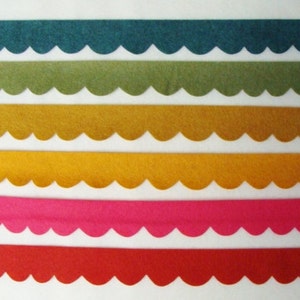 Die Cut Felt  Long Trims Scallop Edge/Ric-Rac// Ribbon // or- 1" Strips, Felt Trims, Choose up to 6 Colors