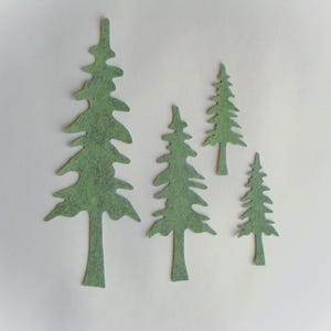 Wool Blend Felt Pine Tree Appliques - Forest Green, Set of 4 Pieces