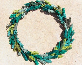 18" Evergreen Holiday Door Wreath Wool Blend Felt Handmade