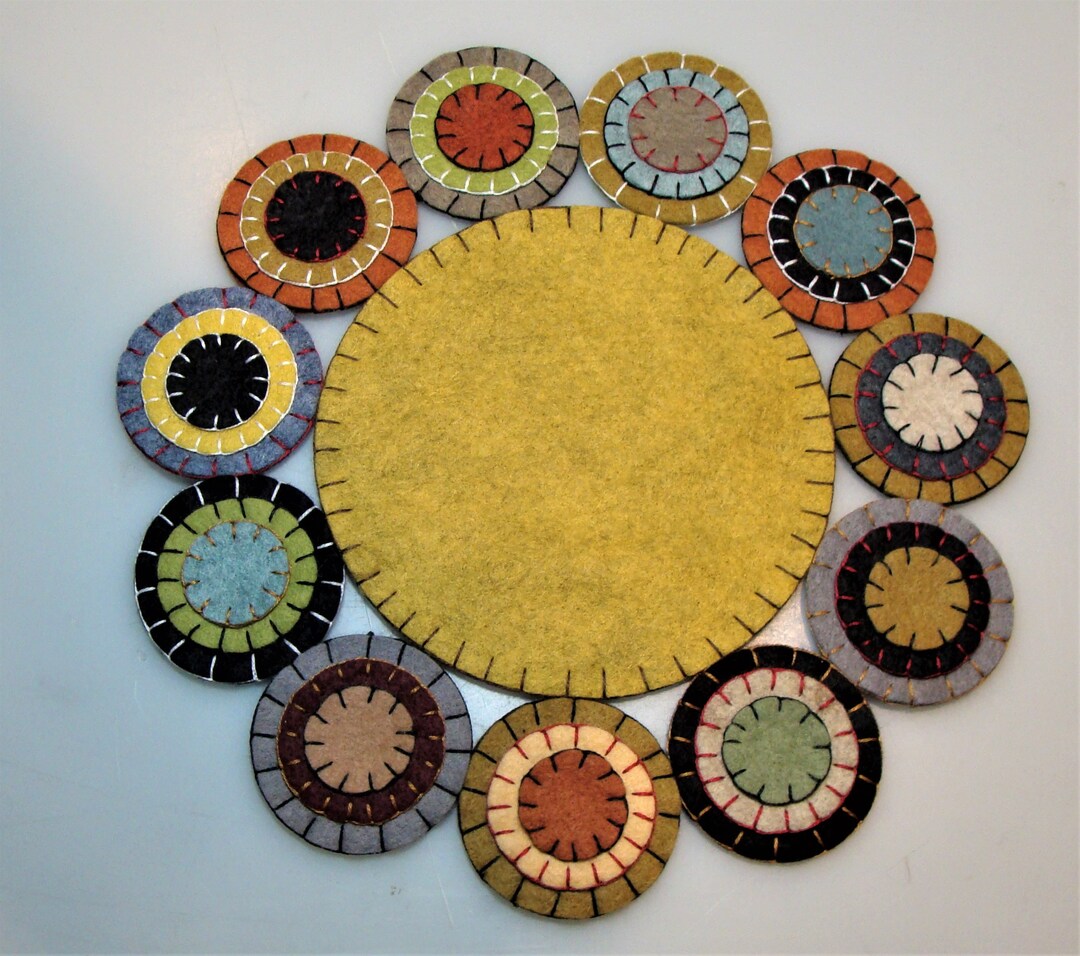 Candle Mat Kit, Penny Rug Kit, Wool Felt Applique DIY, Honey Mustard