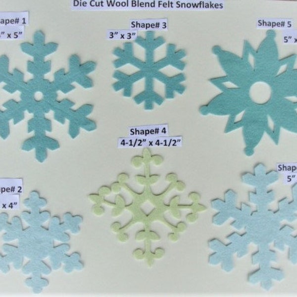 Die Cut Felt Snowflakes Wool Felt Blend Die Cut Needle Craft Applique You Choose Shape and Colors- Board35