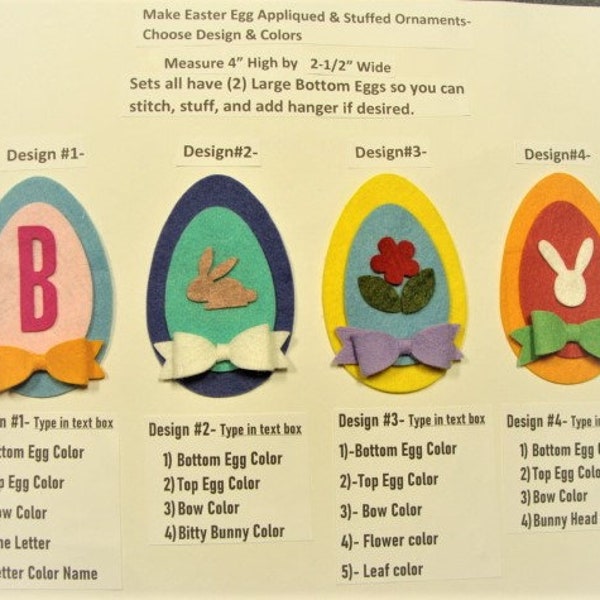 Die Cut Felt Easter Eggs Stitch & Stuff 4 Sets Wool Blend Felt U Choose Design, Wool Applique, Embroidery, Crafts-Board57
