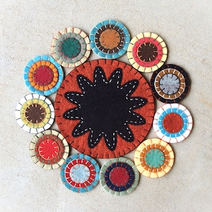 DIY Halloween Penny Rug 9&quot; Candle Mat Wool Felt Applique Kit of Die Cut Pieces