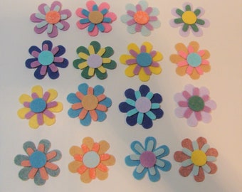 16 Sets Wool Blend Felt Flowers: 1.75" Die Cut Appliques, Choose 4 Colors