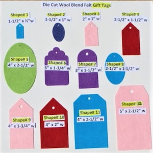 Die Cut Felt Gift Tags Various Sizes- U Choose Shape and Colors-Wool Blend Felt Applique, Crafts- board55