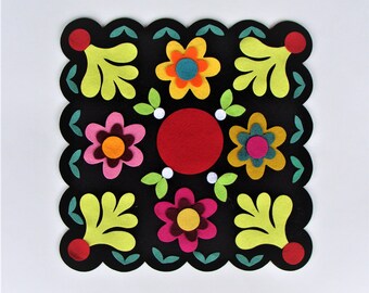 Candle Mat Wool Applique KIT Die Cuts, Precut Wool Blend Felt Embroidery 11-1/2" Square Scallop Base Mats