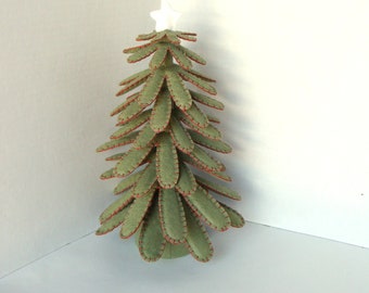 Felt Christmas Tree 13" Tall Handmade Tabletop Tree, Penny Rug Style Wool Blend Felt Tree-Shady Grove