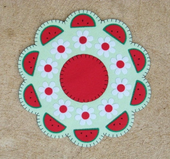 Watermelon wool felt appliqu\u00e9 candle wrap