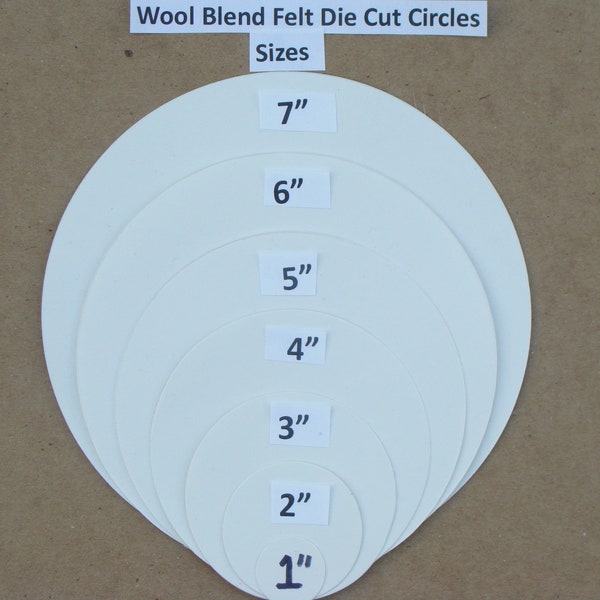 Die Cut Wool Blend Felt Circles Wool Blend Felt 1mm thick -Sizes 1" to 7" U Choose up to 5 colors for applique, needle crafts, sewing.