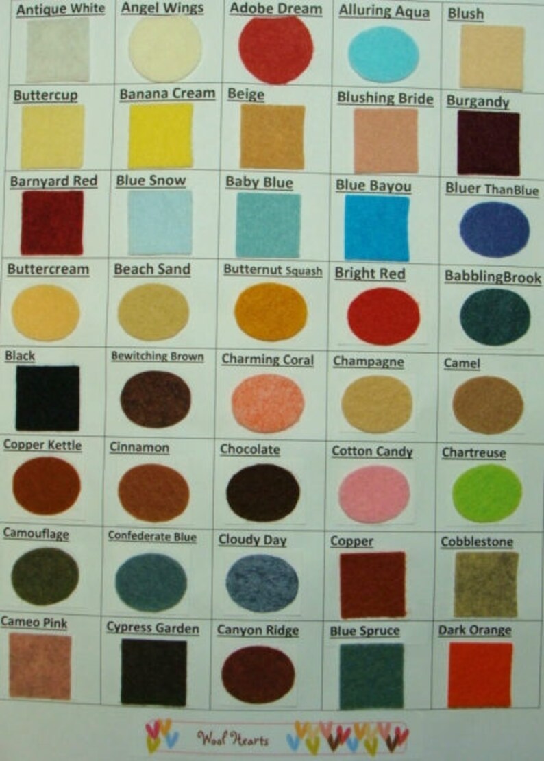 12 x 18 Pick 8 Wool Felt Blend Sheets you choose colors
