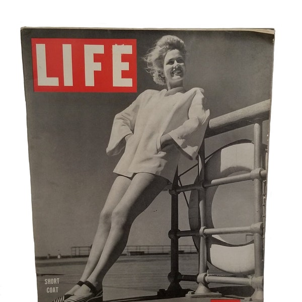 Vintage Life Magazine World War 2 Era Model Wearing Short Coat with War Articles and Advertising - July 20 1942