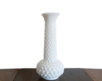 Vintage Vase Milk Glass Bud Hobnail Vase by EO Brody - Home Decor - White Wedding Decor