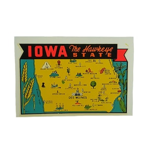Vintage Decal Travel Souvenir Luggage Decal Iowa The Hawkeye State - Cities and Locations- Crafting or Scrapbooking Art
