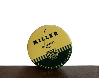 Cinta de máquina de escribir vintage de Miller Line Cinta entintada pesada negra y roja con estaño amarillo y verde original - Made in USA