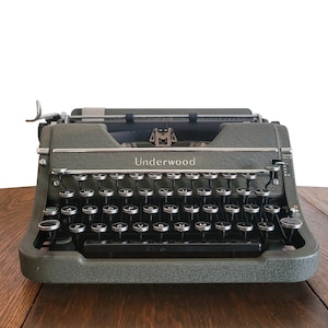 Vintage Typewriter Underwood Champion 1930s Typewriter Olive Green with Original Box and Tripod Stand - Rare Collectible Typewriter - WORKS