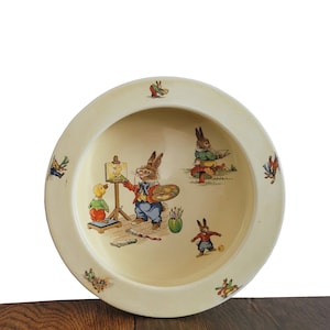 1930s Vintage Decor Children's Royal Winton Decorative Cereal Bowl Bunny's Playtime Nursery Decor or Easter Decor image 1