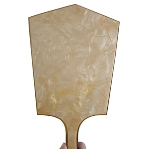 Vintage 1920s Hand Mirror Celluloid Art Deco Antique Mirror - Golden Cover with Amber Color and Gold Paint Accent - Beveled Trapezoid Shape