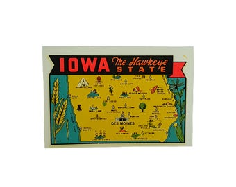 Vintage Decal Travel Souvenir Luggage Decal Iowa The Hawkeye State - Cities and Locations- Crafting or Scrapbooking Art