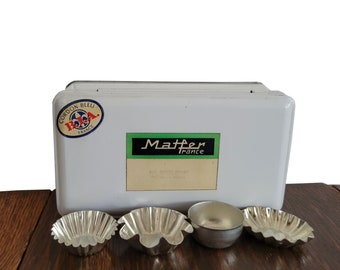 1950s Vintage Cake Molds French Petit Four Molds Set by Matfer France with Original Tin and Recipes - Mid Century - French Vintage Decor