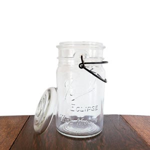 Vintage Ball Jar Clear Eclipse Wide Mouth Jar with Original Glass Lid and Wire Bail Closure - Storage or Home Decor or Event Decor