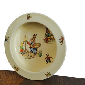 1930s Vintage Decor Children's Royal Winton Decorative Cereal Bowl Bunny's Playtime Nursery Decor or Easter Decor image 2