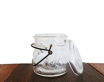 Vintage Ball Jar Clear Eclipse Wide Mouth Jar with Lid and Wire Bail Closure - Storage or Home Decor or Event Decor - Small Ball Jar