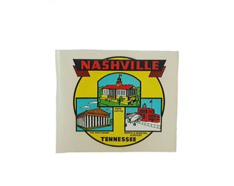 Vintage Decal Travel Souvenir Luggage Decal Nashville Tennessee  - Sightseeing Locations - Crafting or Scrapbooking Art