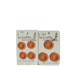 Vintage Buttons Orange Lot La Petite - Two New Old Stock Cards - 7 Matching Buttons Total Contains 3/4&quot; and 7/8&quot;