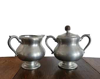 Vintage Zinn Zuckerdose und Milchkännchen Set - 1950er JAHRE KMD Tiel Made in Holland - Zinn und Holz Milchkännchen und Zuckerdose Set