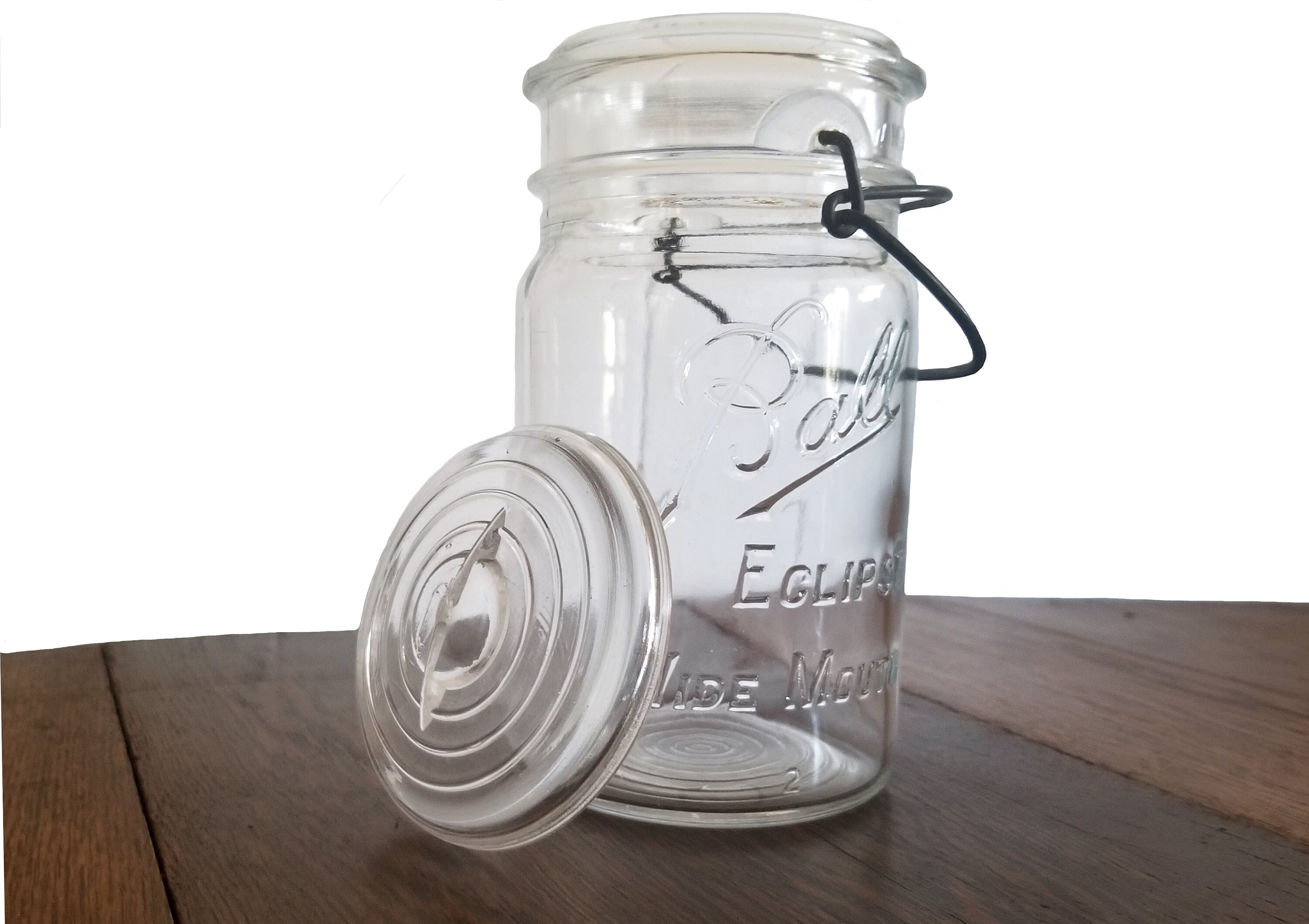 Antique 1/2 Gallon Mason Jar . Wire Bale Glass Lid . Rustic Farmhouse