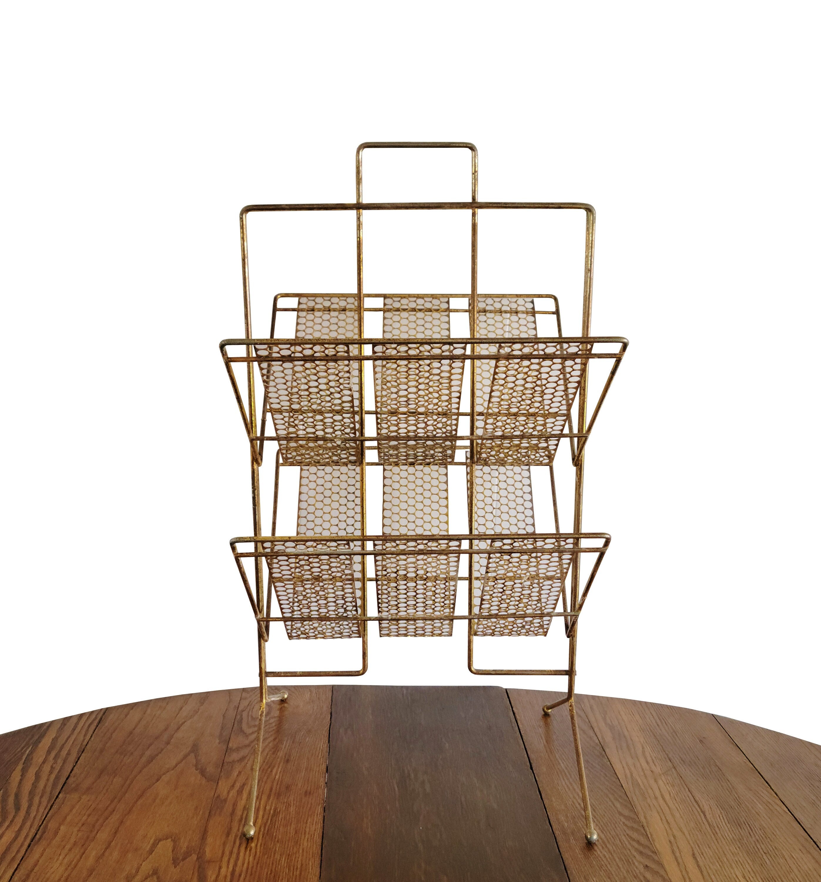 Vintage Magazine Rack Large 1960s Brass Mid Century Modern Atomic ...