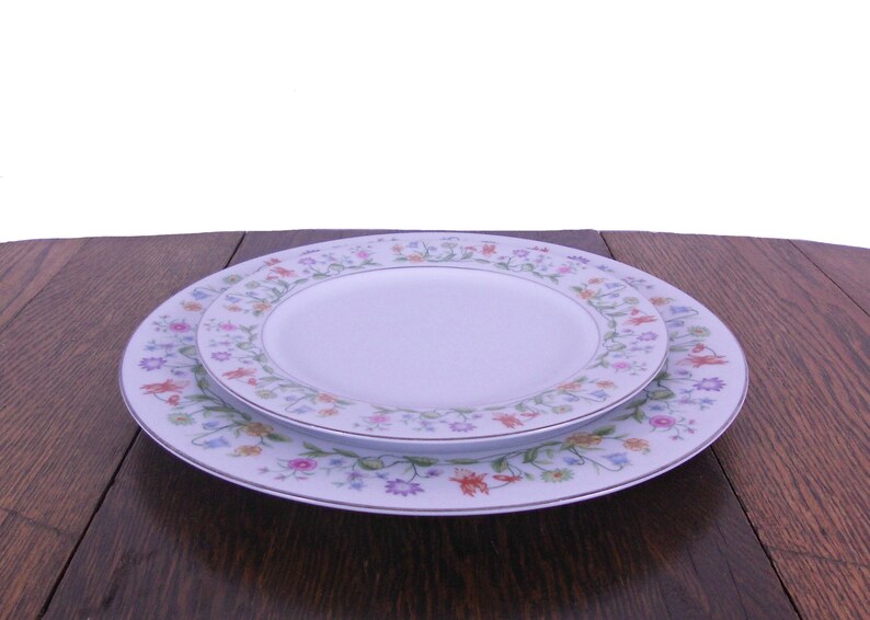 Vintage Dishes Floral Dinnerware Set 1980s Service for Four Eternal Love Pattern Plates, Bowls, Cups & Saucers image 3