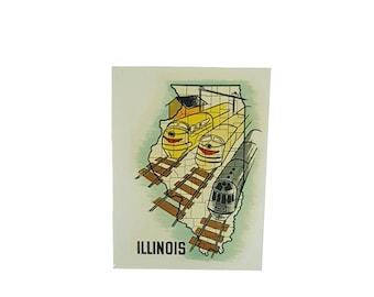 Vintage Decal Travel Souvenir Luggage Decal Illinois Three Railroad Trains Design Yellow - Crafting or Scrapbooking Art