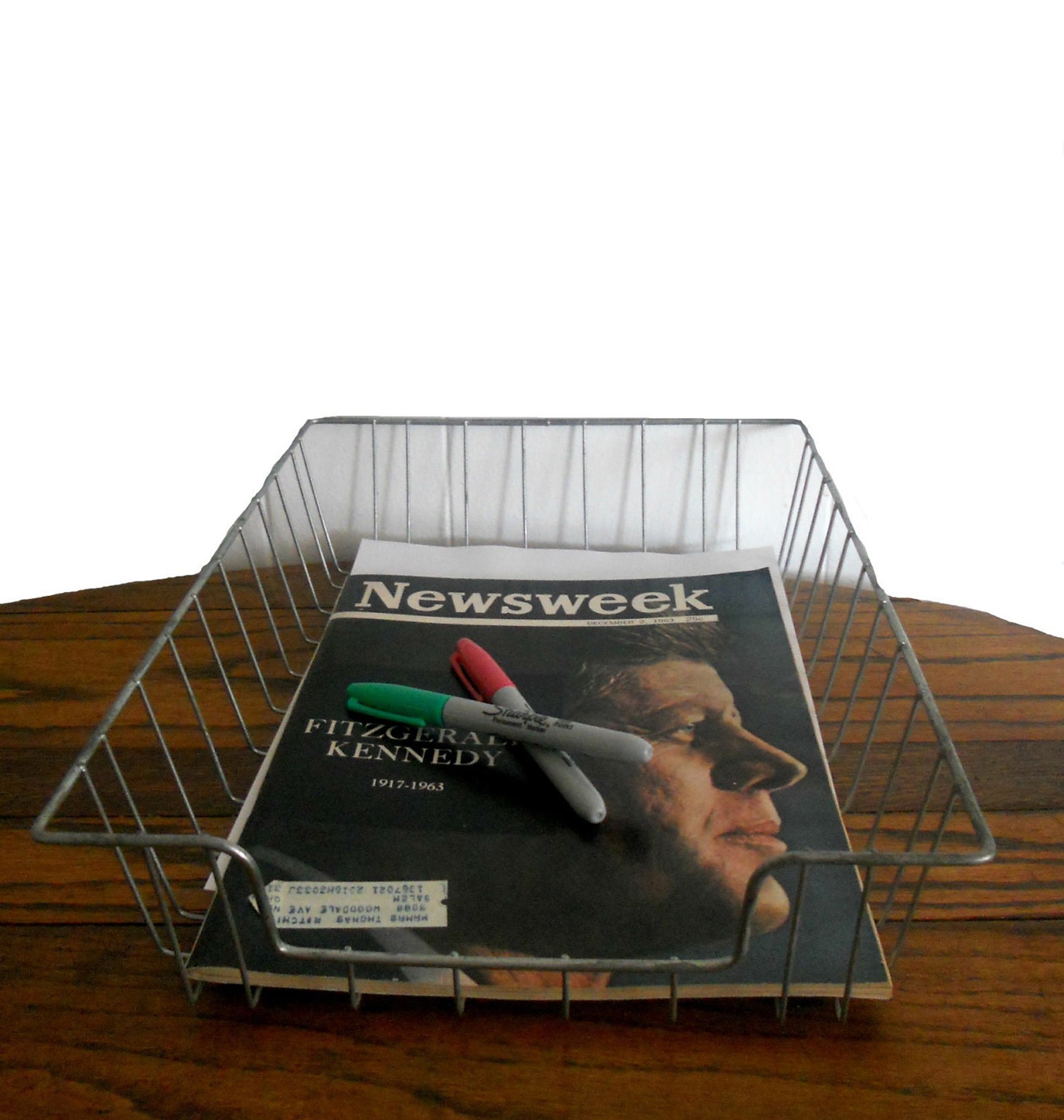 Vintage Industrial Wire Basket Office Supply File Organizer Mid Century