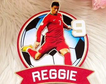 Personalised Christiano Ronaldo football cake topper - name and age