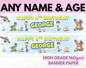 2X Personalised TOY STORY Birthday Banner - 21cmx90cm - party decor