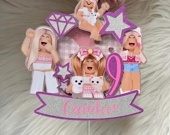 personalised birthday Roblox girls  shaker  Cake Topper -name and age