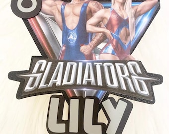 Personalised Gladiators Cake Topper decoration - choose name age and gladiators
