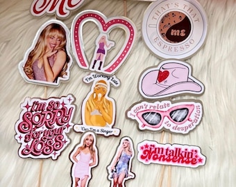 12 x Sabrina Carpenter inspried card cupcake toppers with or without sticks