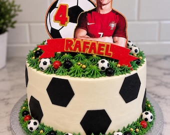 Personalised Christiano Ronaldo football cake topper - name and age