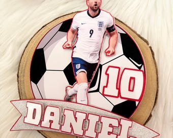 Personalised Harry Kane football cake topper - name and age