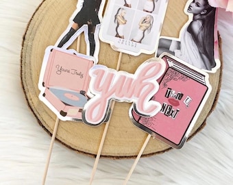 6 x Ariana Grande inspried card cupcake toppers with or without sticks